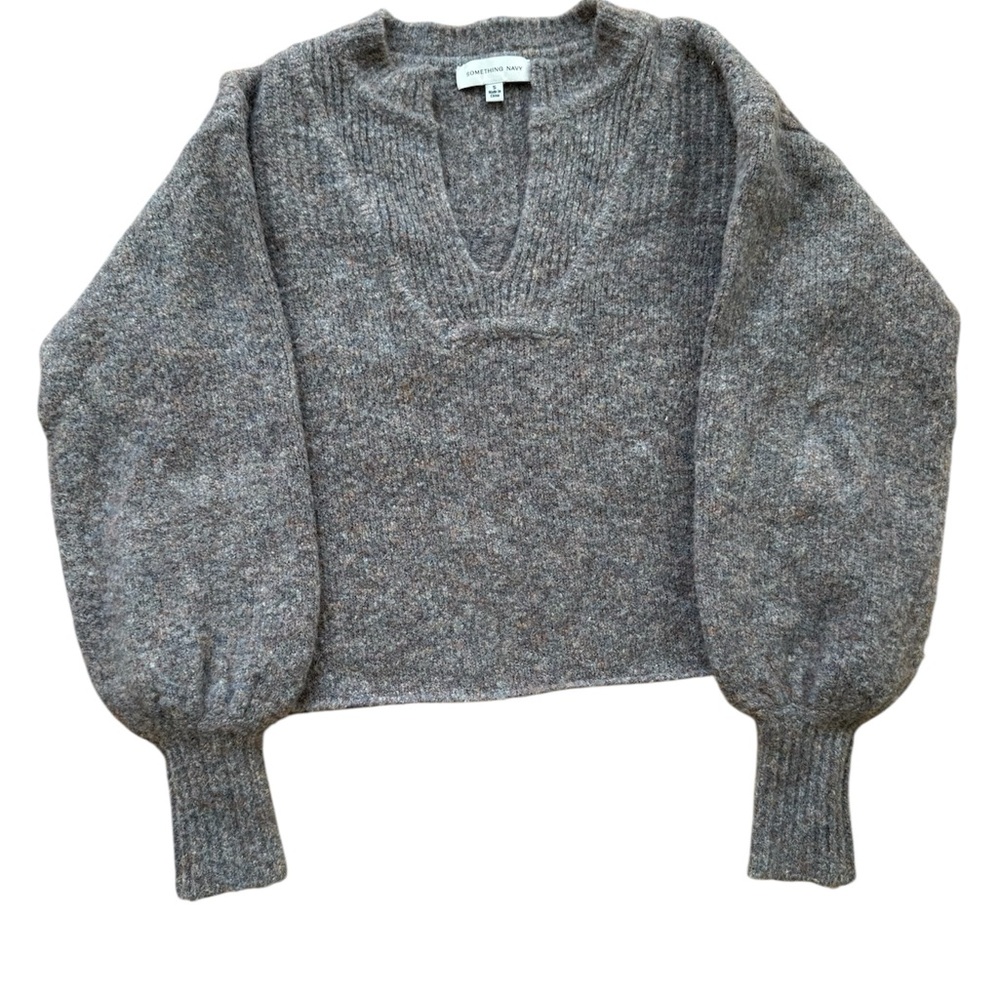 Something Navy Gray/Purple V-Neck Sweater